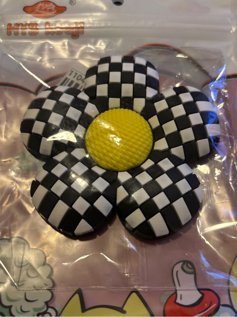 Checkerboard Flower Bogg bag charm with Yellow Center jumbo